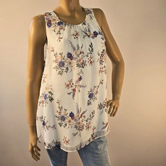 Vince Camuto Floral Sleeveless Chiffon Blouse Size Large - Picture 1 of 8